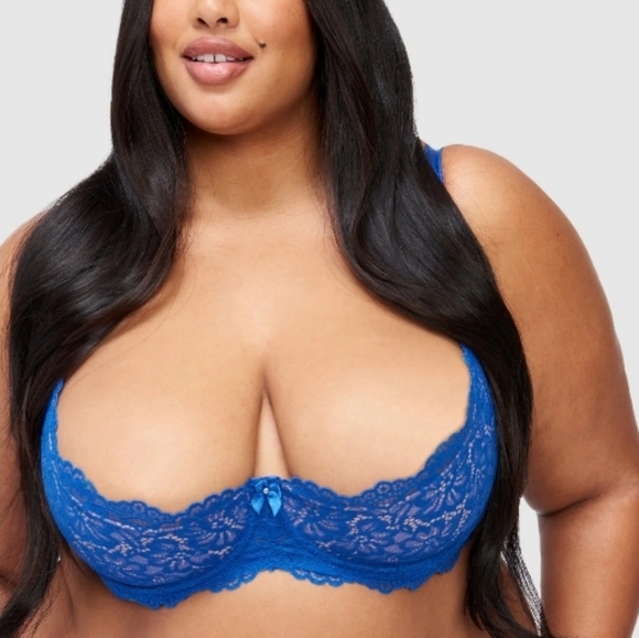 Sandie Royal Blue Lace Open Cup Shelf Bra Size 34E (DD) - Picture 3 of 6